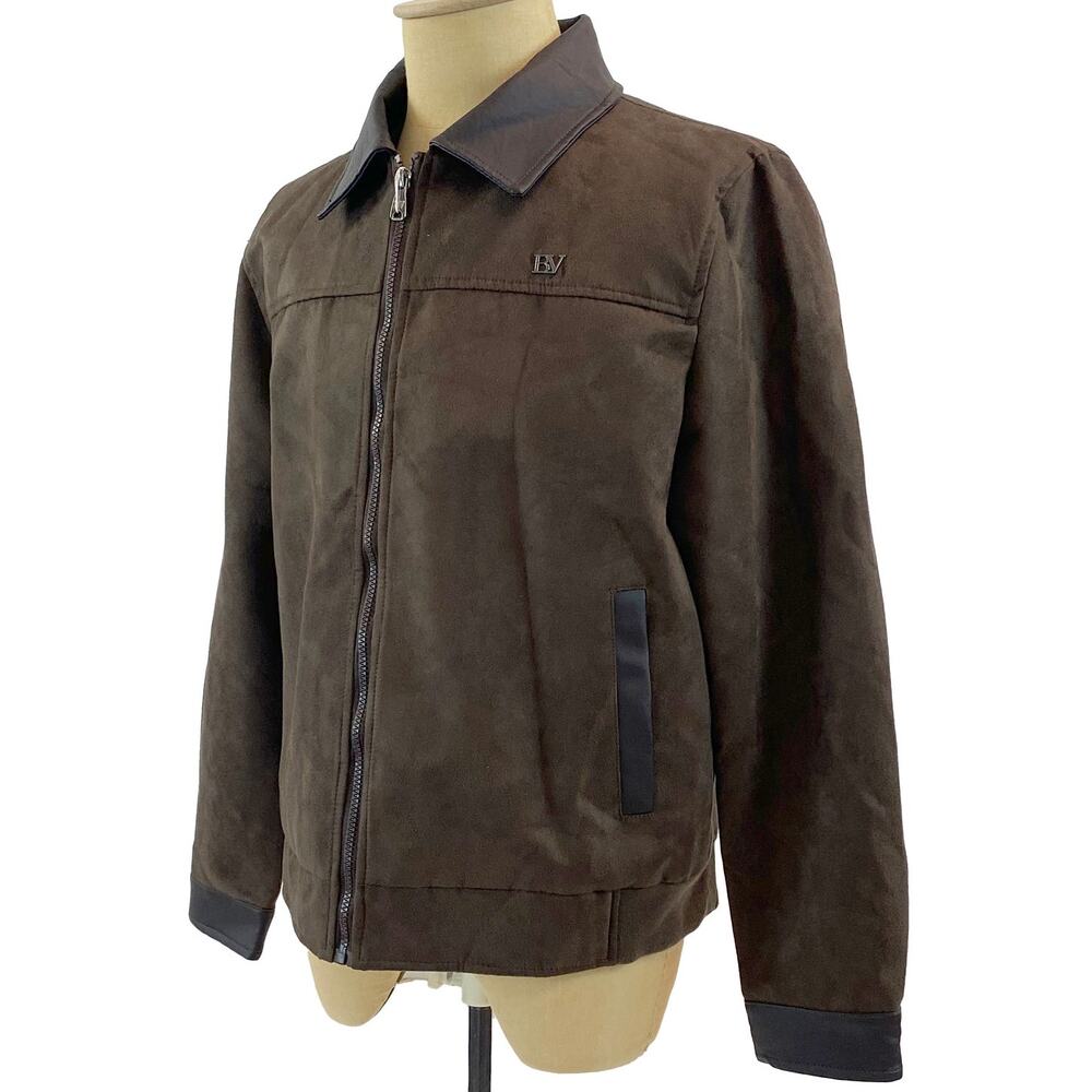 BV Clothing Men's Chocolate Brown Suede/Leather Jacket Flat Collar Sz L - Picture 1 of 10